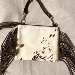 Handmade New Real Cowhide Leather Crossbody Purse Handbag Hair On with Fringes